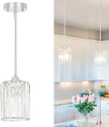 Chrome Kitchen Pendant Lights Over Island with Adjustable Rods - Crystal Pendant Lighting Fixtures for Sloped Ceiling, Ideal Over Dining Table or Bar, E26 Bulb Compatible, No Electrician Needed