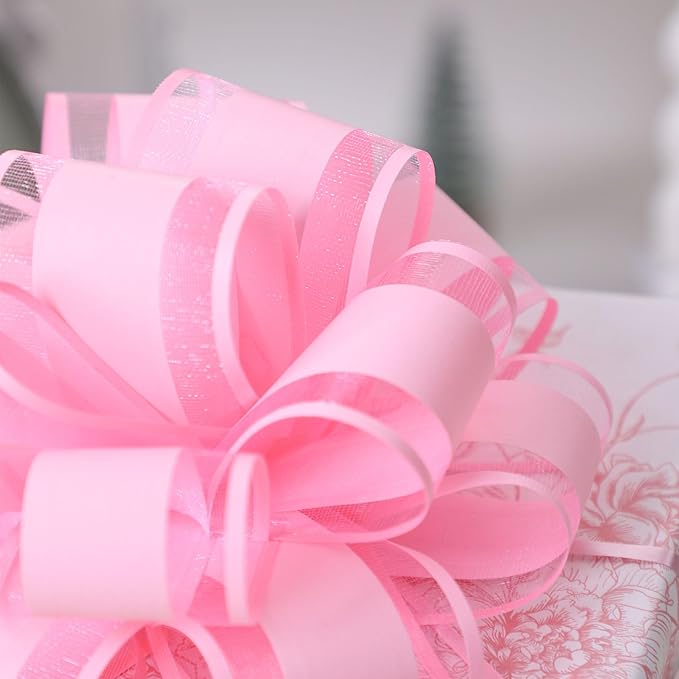 6Pcs 6inch Pull Bow Gift Wrapping,Pull Bow For Gift Basket, Gift Bag Box Wrapping Decor, Valentines Day, Birthday, Anniversary, Wedding, Flower Packaging (Pink)