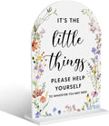 Acrylic Wedding Signs, It's the Little Things Signs for Marriage Reception, Bridal Shower Decorations, Modern Arched Round Top Acrylic Table Top Sign with Holder for Wedding Party (White Wildflowers)