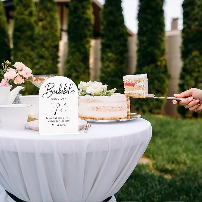 Acrylic Wedding Sign Wedding Signs for Ceremony Bubble Send Off Sign for Wedding Modern Calligraphy Arch Acrylic Table Top Sign for Wedding Reception and Event Party Table(white）
