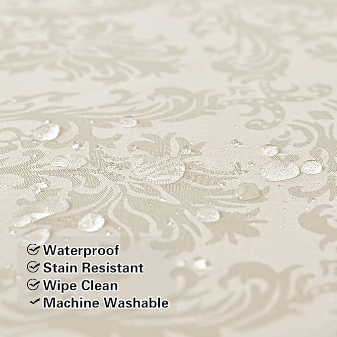 SASTYBALE Jacquard Tablecloth Rectangle 60 x 120 Inch Beige, Spill Proof Stain Resistant Damask Table Cloth, Washable Polyester Table Cover for Dining, Party, Indoor, Outdoor (Off White, Oblong)