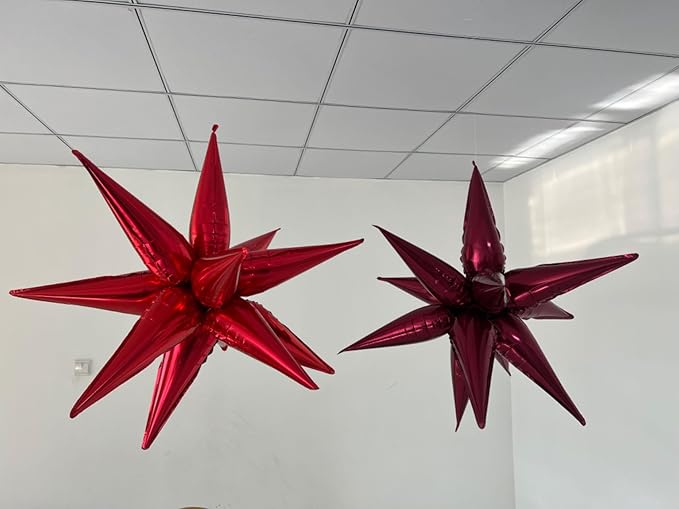 3pcs 26inch 3D wine red (Burgundy) Explosion Star foil balloon, wine red Foil Cone Star burst Balloons for Birthday Wedding New Year Party Event