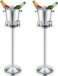 Lallisa 2 Pieces Wine Ice Bucket with Stand Stainless Steel Standing Champagne Ice Bucket Cube Container on Stand for Beer KTV Club Bar BBQ Wedding 35.8in 5L (Silver)