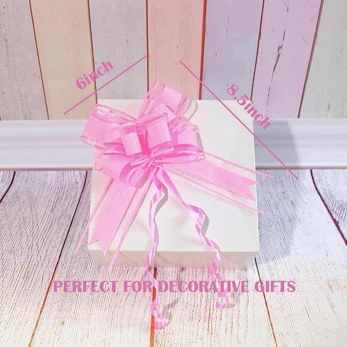 WEWILUCK Pink Pull Bows for Presents - 15PCS 6 Inch Gift Bows for Gift Baskets, Flower Paper Wrapping, Ideal for Women, Party, Valentines Day, and More