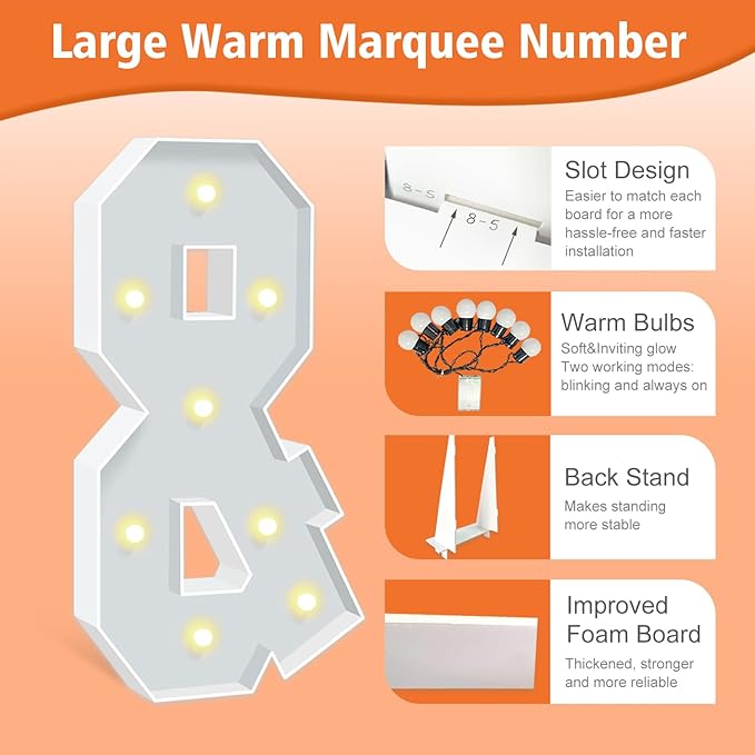 3FT Marquee Light Up Letters Sign &, Big Mosaic Balloon Frame Letter for Party, 3 Feet Tall Giant Letter Sign for Balloons Birthday Anniversary Engagement Wedding Decorations