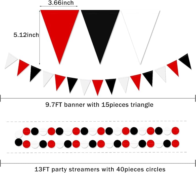 White Red Black Party Decorations - 23pcs Tissue Paper Flowers Pom Poms Tassel Garland Pennant Banner Flags Streamers Birthday Wedding Graduation Bachelorette Classroom Office Hanging Decor
