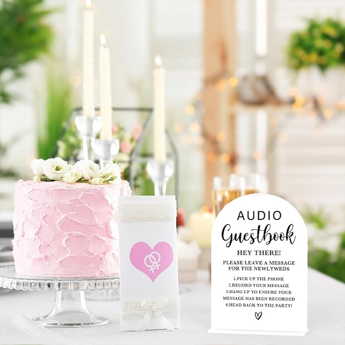 Acrylic Wedding Sign, Bridal Shower Decorations, Audio Guestbook Sign for Ceremony, Modern Font Table Signs, Acrylic Table Top Signs for Wedding Reception Engagement Parties and Event Party (White)
