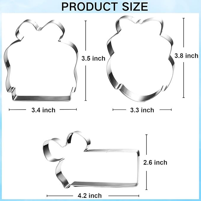Large Plaque Cookie Cutter Set with Bow- 4 Inch-Square, Oval, Retangle-Dishwasher Safe - Perfect for Baby Shower, Birthday, Wedding, Graduation, and Holiday Cookies