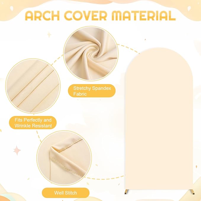 FUHSY Wedding Backdrop Arch Stand with Beige Arch Cover 7.2FT Metal Arch Backdrops Stand and Cover Set Balloon Backdrop Arches for Wedding Ceremony Graduation Bridal Baby Shower Event Decorations