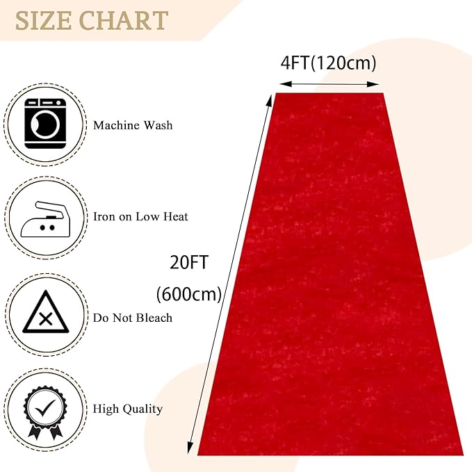 MODFUNS Red Carpet Runner for Party Wedding Aisle Runners 4x20FT Velvet Wedding Aisle Runner Rug with Carpet Taps Rustic Runway Rug for Birthday Party Banquet Reception Decoration