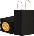 BagDream 150 Pack Small Black Gift Bags 5.25x3x8 Inch Kraft Paper Gift Bags with Handles Bulk Shopping Merchandise Retail Business Wholesale Birthday Party Favors Bags Paper Sacks