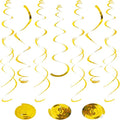 24 PCS Gold Foil Hanging Swirl, Sparkle Ceiling Hanging Decorations, Plastic Streamer Party Decorations, Swirl Decorations with Double-Swirls and Single-Swirls for Birthday, Baby Shower, Christmas