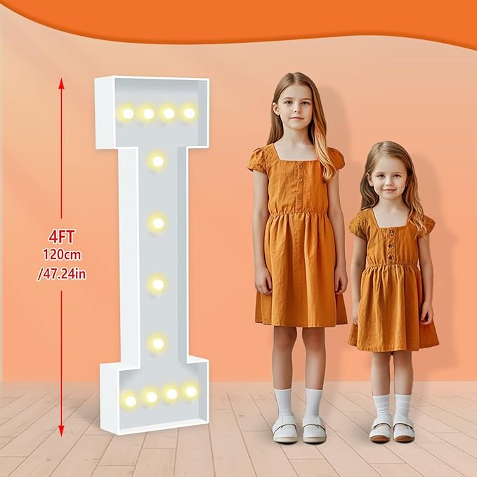 4ft Light Up Letters I, White Marquee Letters Frame for Boys Girls Birthday Party, Large Letter for Engagement Decorations Anniversary Decor, DIY Pre-Cut Thick Foam Board Letter