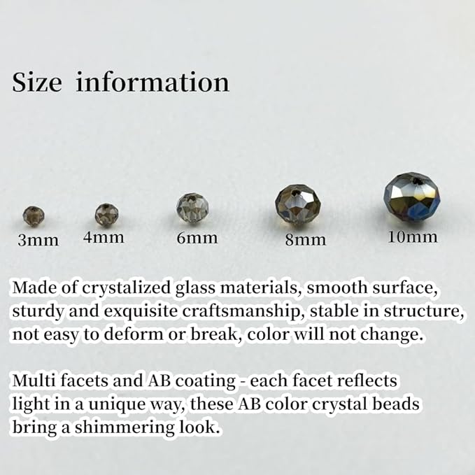 100pcs 8mm Crystal Glass Beads for Crafts Faceted Rondelle Glass Beads for Jewelry Making Crystal Spacer Beads for Necklaces Bracelets Earrings DIY Craft(Gray AB)
