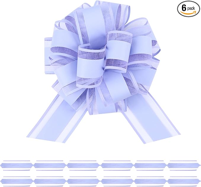 6Pcs 6inch Pull Bow Gift Wrapping,Pull Bow For Gift Basket, Gift Bag Box Wrapping Decor, Valentines Day, Birthday, Anniversary, Wedding, Flower Packaging (Baby Purple)