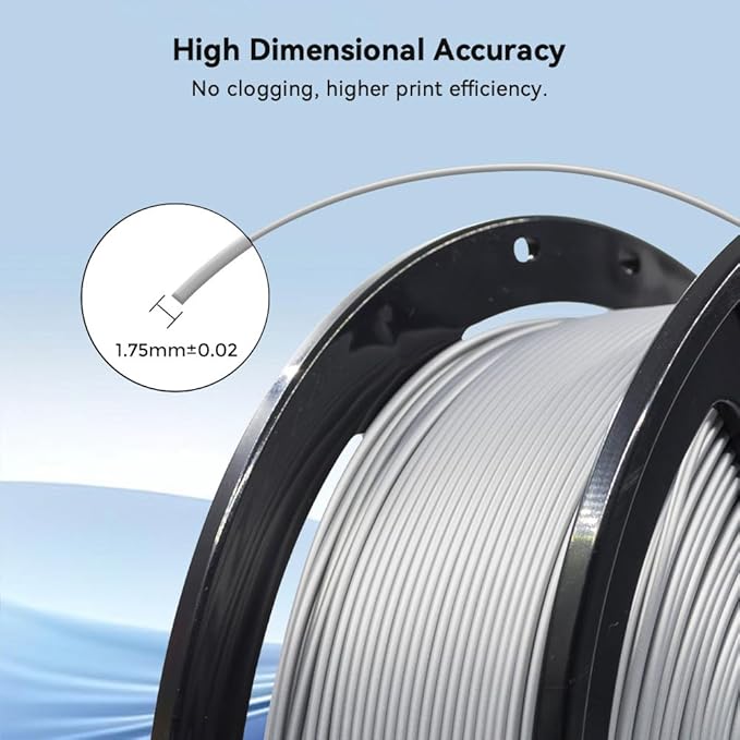 FLASHFORGE 3D Printer Filament, PLA PRO Filament 1.75mm, 1KG Spool (2.2lbs), Dimensional Accuracy +/- 0.02mm for FDM 3D Printers, Better Tenacity & No Knotting (Silver)