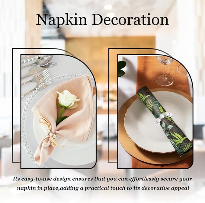50Pcs Pearl Napkin Rings, Imitation Pearl Napkin Rings Holder, Disposable Beaded Serviette Napkin Buckles for Wedding Reception Party Banquet Dinner Table Decor (Pearl Gold+Silver, 50 Pcs)