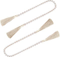 Fenghuangwu 34 Inch Glass Bead Garland with Tassels - Elegant Boho Table Decor, Fringe Wall Hanging for Wedding, Party, Farmhouse Rustic Prayer Bead Home Decoration(2 Pack,Off White)