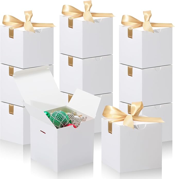DOYIDE 20 Pack Small Gift Boxes, 6x6x6 Inch White Elegant Paper Boxes with Ribbons, Christmas Gift Box Crafting, Wedding Party Favor, Cupcake, Candy, Bridesmaids Proposal Box