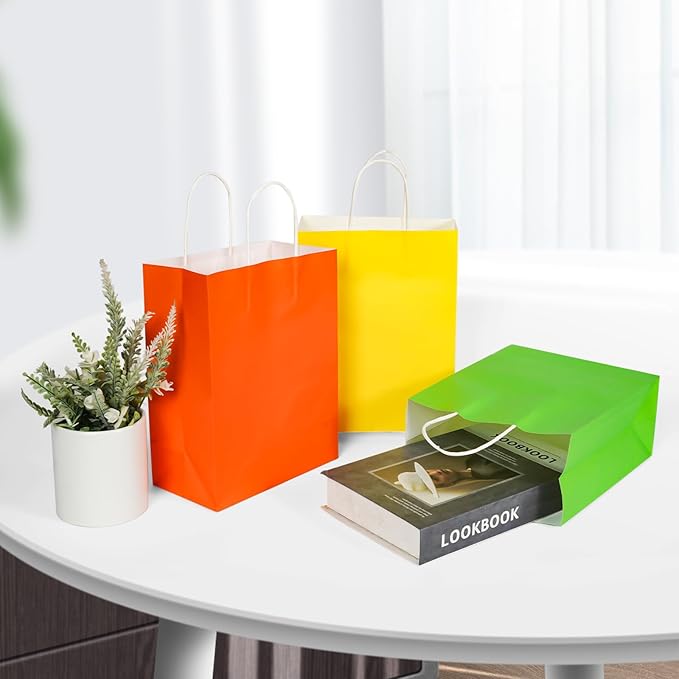 Beko 40 PCS Kraft Paper Gift Bags With Handles - 8 Colors, 8.3 * 5.9 * 3.2 Inch Bulk Gift Bags For Birthdays, Weddings, Baby Showers, Party Favors