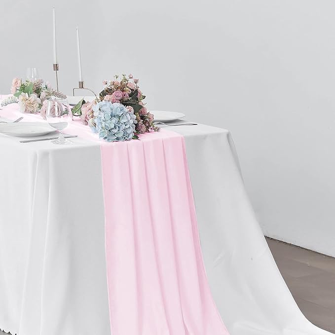 2 Pack 10Ft Blushing Pink Chiffon Table Runner Sheer 29x120 Inch for Romantic Wedding Decor Bridal & Baby Shower Birthday Rustic Party Decoration