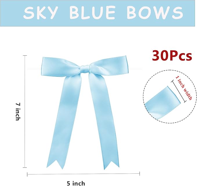 30 Pcs Satin Sky Blue Bows with Twist Tie, 5x7 Inchfor Gift Wrapping Cake Treat Bags Craft DIY Gift, Birthday Decorations, Balloons & Garland Home Decor