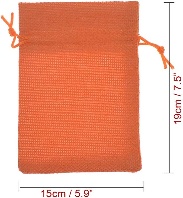 20Pcs Orange Burlap Gift Bags with Drawstring, 5.9 x 7.5 Inch Linen Jewelry Gift Bags for Halloween Goody Christmas Wedding Favor and DIY Crafts