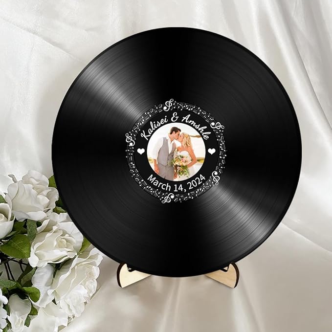 Personalized Vintage Record Guest Book Sign Custom Name Date Rustic Wedding Guest Book Alternative Unique Guest Book for Wedding Anniversary (Style 7)