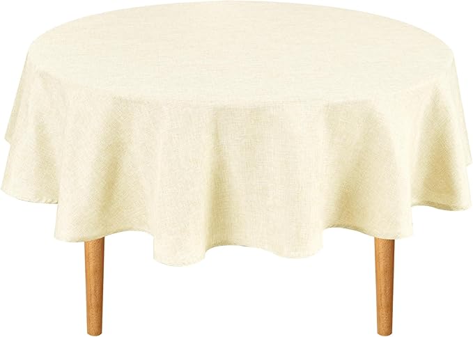 Hiasan Linen Tablecloth 45 Inch Round - Wrinkle and Stain Resistant Washable Polyester Fabric Table Cloth for Dining Room Kitchen Party, Champagne