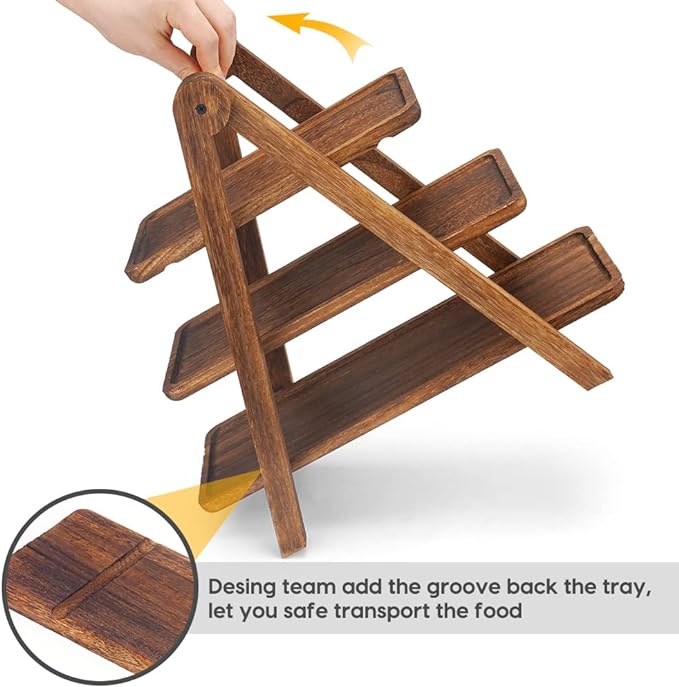 Manspdier Wood 3 Tier Serving Tray Three Tiered Serving Stand, Rectangle Serving Platter Wooden Farmhouse Tiered Tray, Party Serving Brown decorative tray tray decor