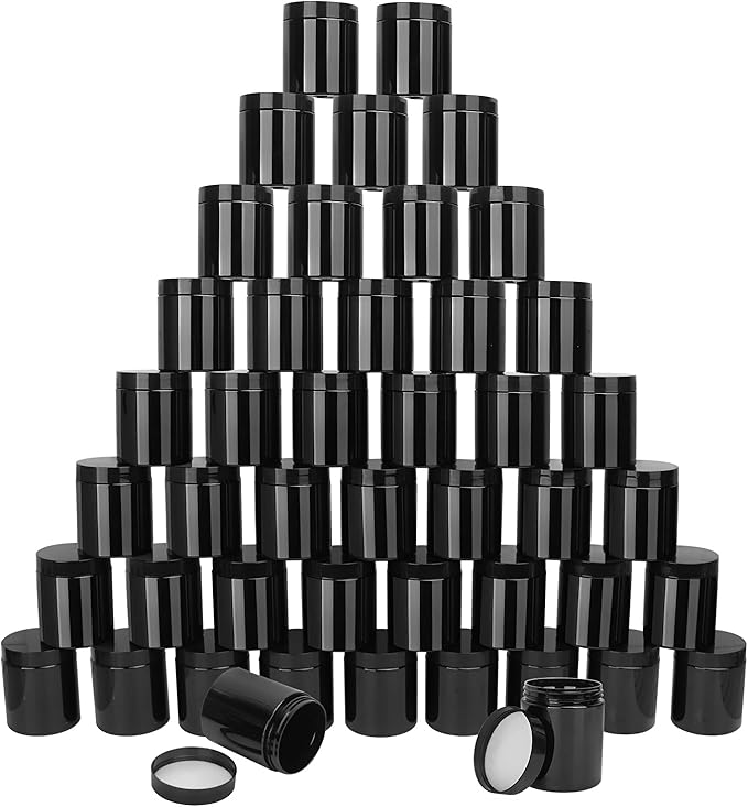 47 Packs 8 oz (250 ml) Black Plastic Jars with Lids, Plastic jars with Lids for Beads, Rhinestones, Sequins Cosmetics, Lotion, Cream, Ointments and More by KUKLIPJIM