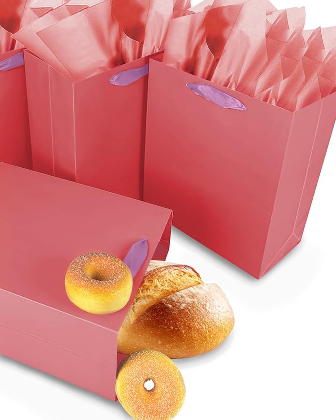 Gcardist Salmon Gift Bags with Tissue Paper for Wedding, Birthday, Party Supplies-7.9"x4.3"x9.6" Medium Size Cardboard Gift Bag（5pcs Bags +10pcs Tissue Paper ）