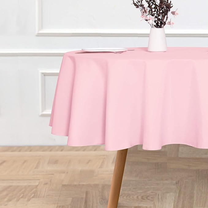 sancua Round Tablecloth - 48 Inch - Water Resistant Spill Proof Washable Polyester Table Cloth Decorative Fabric Table Cover for Dining Tables, Buffet Parties and Camping, Pink