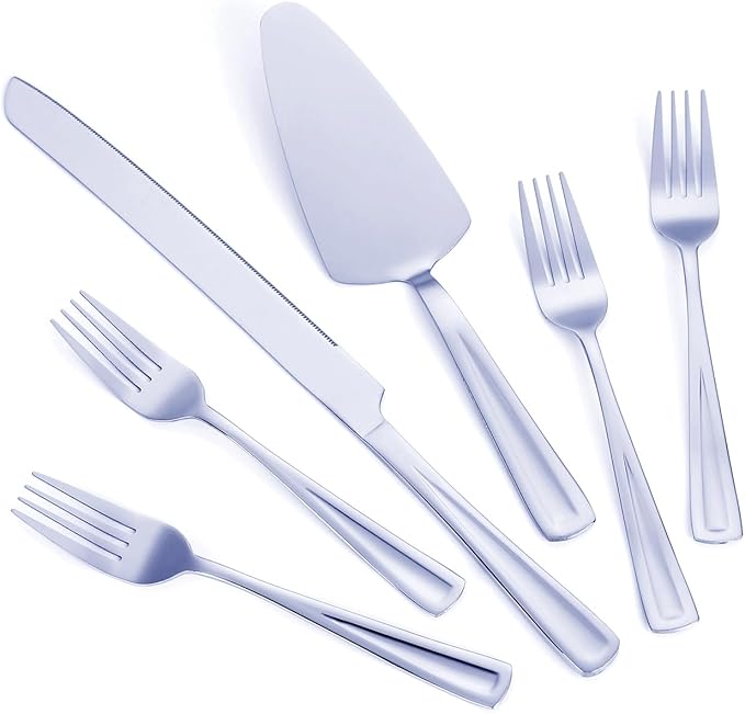 GoGeiLi Cake Knife and Server Set with 4 Salad Forks, Heavy-Duty 18/0 Stainless Steel Cake Cutting Set for Wedding Birthday Parties Anniversary, Dishwasher Safe