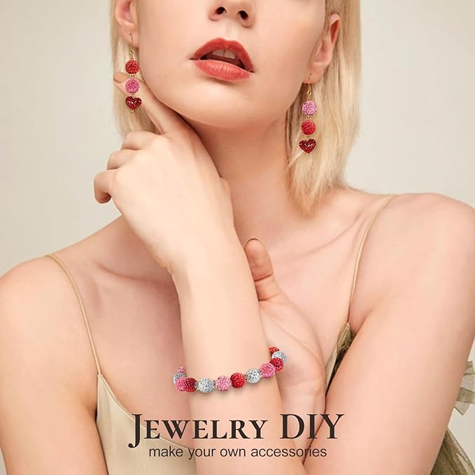Novani 240pcs 10mm Pink Rhinestone Beads for Jewelry Making, Round Clay Beads with 1.8mm Aperture, Disco Ball Effect