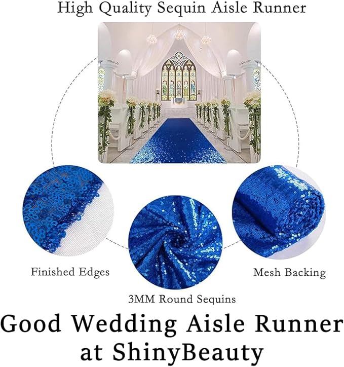 ShinyBeauty Royal Blue Sequin Aisle Runner, 2FTx15FT Glitter Carpet for Weddings, Parties & Special Events