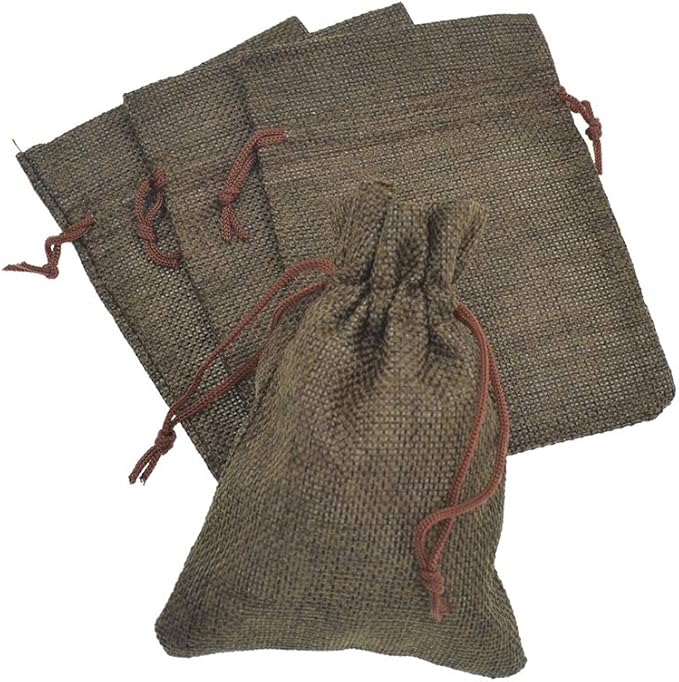 20Pcs Burlap Bags with Drawstring, Burlap Gift Bag Linen Jewelry Pouches for Christmas Wedding Favor, Party, DIY Crafts (Coffee, 5.9 x 7.5 Inch)