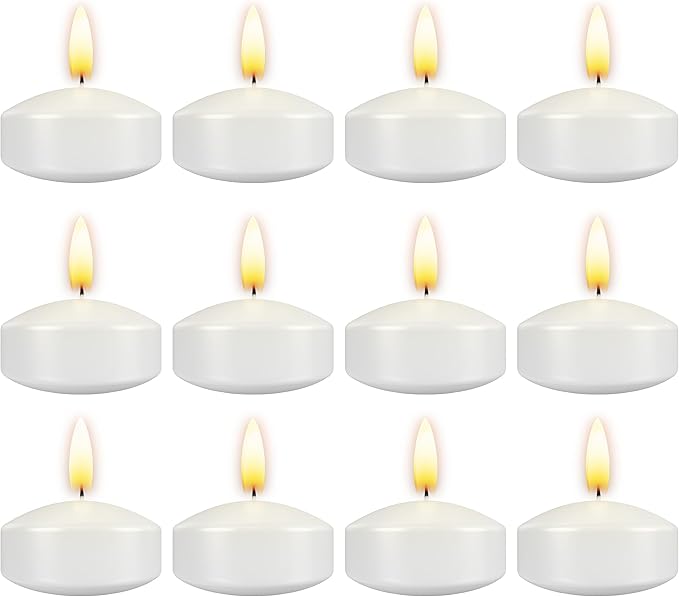 Aignis 12pcs Floating Discs Wax Candles, Burning Time 4+ Hours, 2 Inch Unscented Dripless, White Set for Wedding/Birthday/Celebration/Party/Holiday/Home Décor