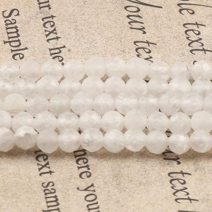 Song Xi 180pcs 2mm Natural White Moonstone Gemstone Faceted Round Loose Stones for Bracelet Jewelry Making, Small Stones for Christmas Mother's Day Gift for Women