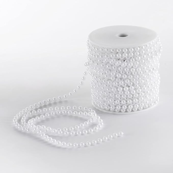 XINHUIDALSQ Craft String of Pearls 6 MM Faux Pearl Beaded, 66 Feet White Garland Bead String for Christmas Tree Decoration, Wedding Party Decoration (White, 6mm/20M)