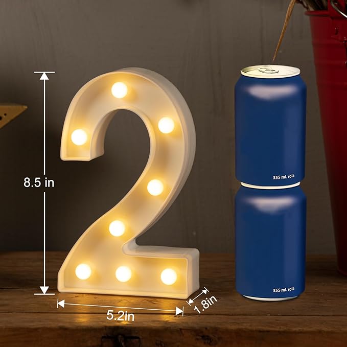 HXWEIYE Light Up Numbers-2, LED Marquee Number Lights Sign 26 Alphabet and 10 Number Big Light Led Letters for Party Birthday Bar Battery Powered Christmas Decor Letter Lights (Warm White)