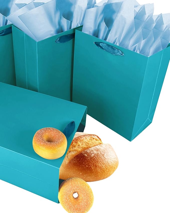 Gcardist Denim Blue Gift Bags with Tissue Paper for Wedding, Birthday, Party Supplies-7.9"x4.3"x9.6" Medium Size Cardboard Gift Bags（5pcs Bags +10pcs Tissue Paper ）