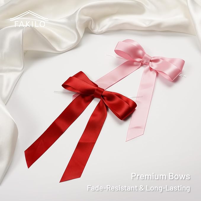 Red Bows for Gift Wrapping, 5'' X 7'' Satin Gift Bows for Birthday, Wedding, Party, 30 Pcs
