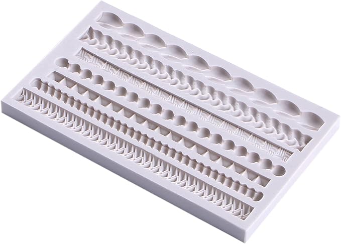 Scroll Lace Fondant Molds, Baroque Chocolate Frame Decor, Clay Frame Relief Mould for Birthday Wedding Cake Decoration Cupcake Topper Pie Crust Candy Resin Clay Furniture Corner Border, Gray