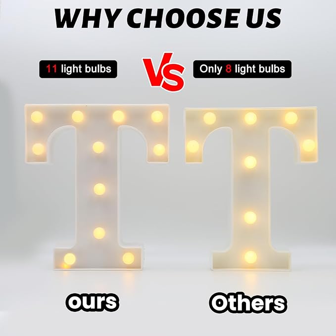 HXWEIYE Light Up Letters T, LED Marquee Letters Light Sign 26 Alphabet and 10 Number Big Lights Letter for Party Birthday Bar Battery Powered Christmas Decor Letter Lights (Warm White)