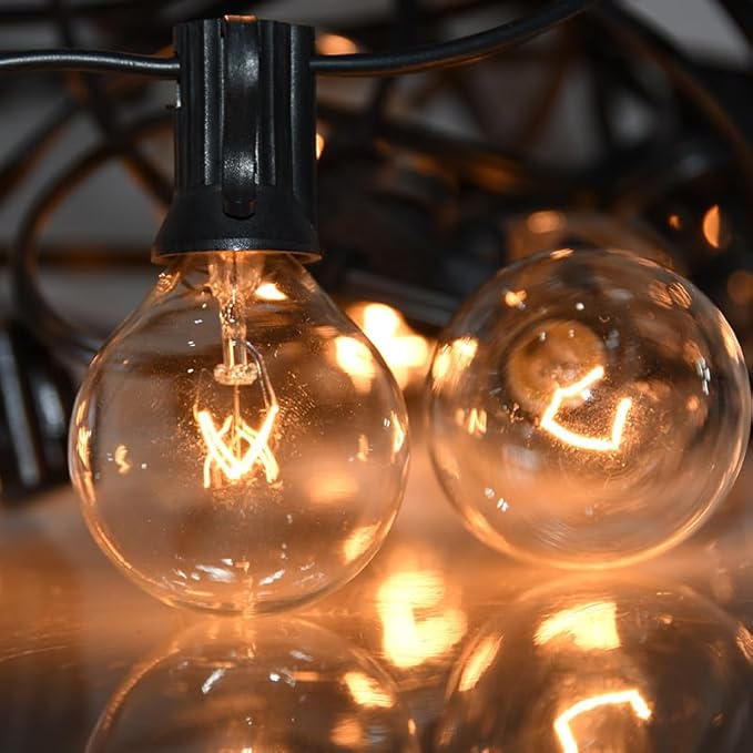 SUNSGNE 100Ft Patio String Lights Waterproof G40 Outdoor String Lights with 105 Clear Edison Bulbs, Globe Bulb Lights for Indoor Outdoor Commercial Decor, E12 Base, Black Wire