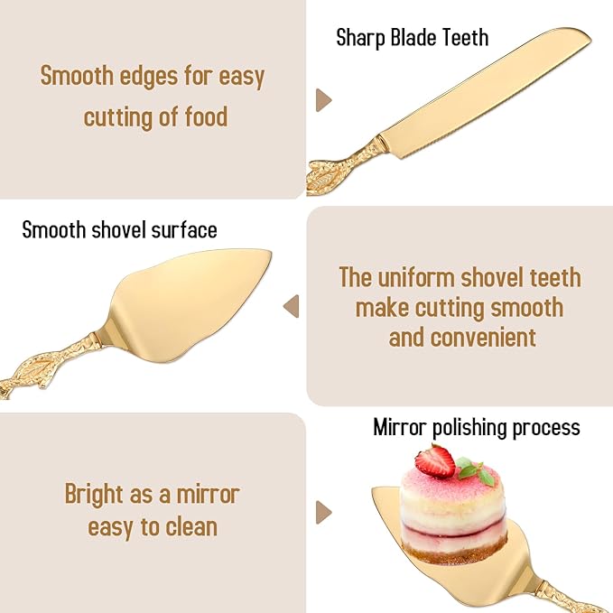 Cake Cutting Set for Wedding, Personalized Gold Cake Knife and Server Set, Custom Cake Serving Set, Engraved Pastry Pie Server Cake Pizza Cutter, Birthday Bridal Gift