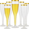 Oojami 90 Plastic 6.5 oz Disposable Champagne Flutes Ideal for Toasting Wedding Birthday Baby Showers Mimosa Cocktails Parties, 6.5 Ounces (Gold Glitter With Gold Rim)