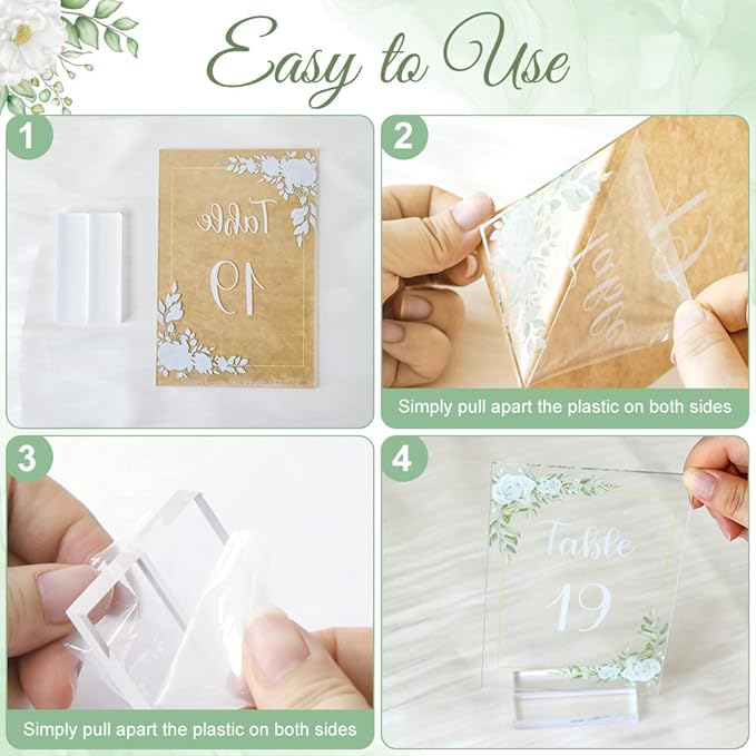 OurWarm White Rose Acrylic Wedding Table Numbers 1-20, 4x6 Inch Printed Calligraphy Table Number with Stands, Clear Numbers Signs and Holders, Perfect for Wedding Reception Anniversary Event