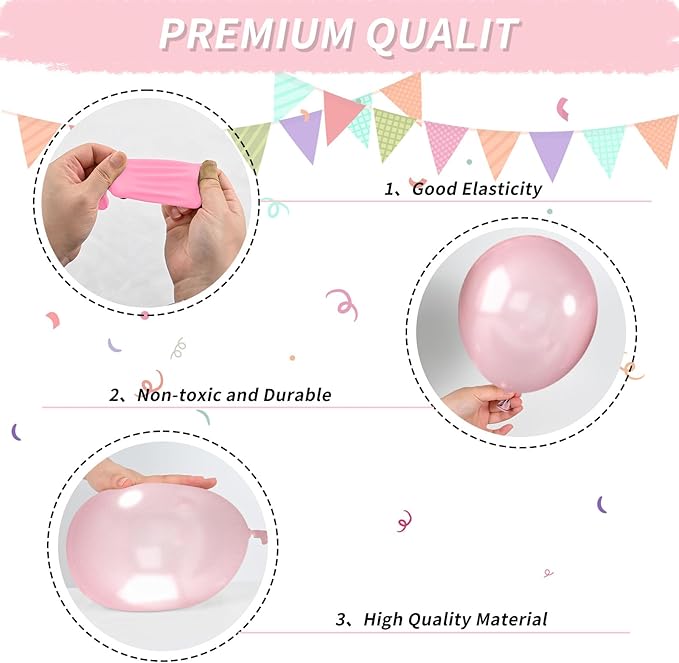 Dusty Pink Blush Balloons, Retro Boho Pink Balloons Cream White Balloon Pearl Light Rose and Metallic Rose Gold Confetti Balloon for Girls Baby Shower Woman Birthday Wedding Party Decorations